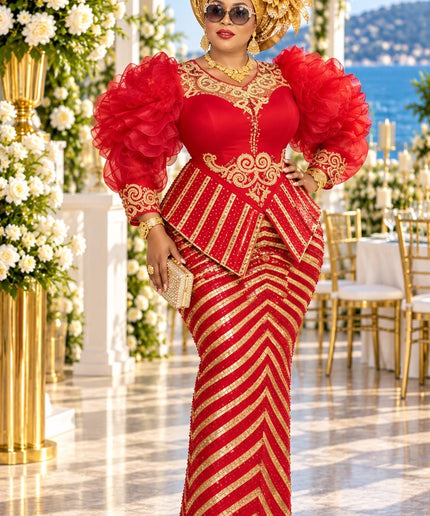 "No Competition" Mother of The Bride Dress Orange Sequin Rhinestone Embellished Peplum Ruffle Sleeve Party Dress for Celebrant Birthday Party Dinner Holiday Cocktail Reception