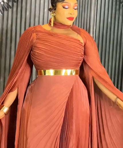 Asymmetric Pleated Draped Maxi Dress - Birthday Photoshoot Cocktail Dinner Wedding Guest Party