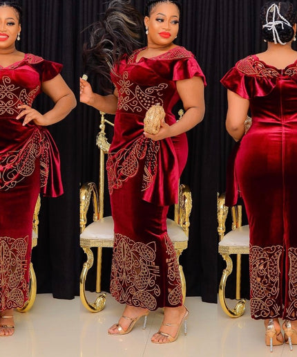 Burgundy Velvet Rhinestones Wrap Dress for Wedding Birthday Cocktail Party