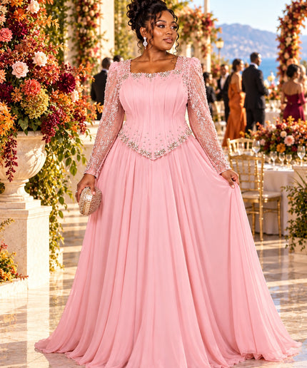 "Ready For The Spotlight" Beige Crystal-Embellished Mother of The Bride A-Line Dress Wedding Guest Celebrant Birthday Holiday Cocktail Reception Party Floor-Length Formal Evening Gown Plus Size