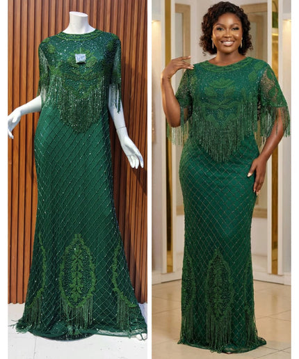 Plus Size White Crystal-Fringe Embellished Evening Gown for Mother of The Bride Photoshoot Birthday Dinner Wedding Guest