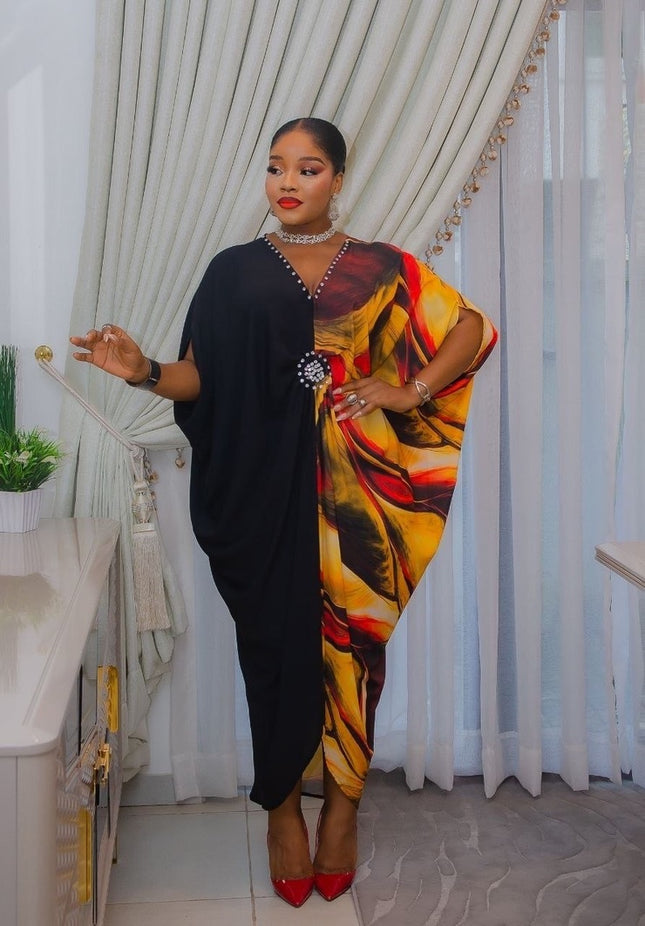 Black Embellished Asymmetric Kaftan Dress African Party Attire Wedding Guest Outfit Mother of The Bride Cocktail Birthday