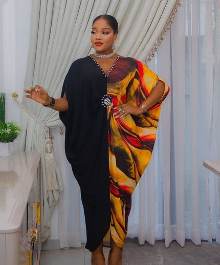 Black Embellished Asymmetric Kaftan Dress African Party Attire Wedding Guest Outfit Mother of The Bride Cocktail Birthday