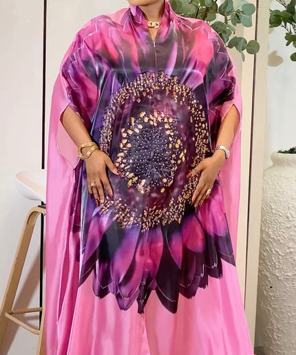 Blue Floral Rhinestone Kaftan Dress: Wedding Guest Outfit Birthday Party Graduation Cocktail Anniversary