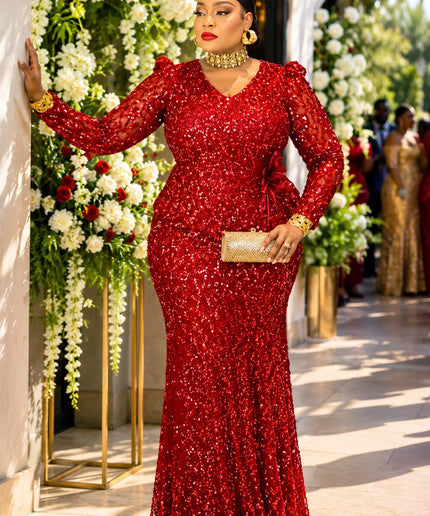Glamorous Burgundy Sequin Embellished 3D Flower Peplum Maxi Dress for Wedding Guest Celebrant Birthday Cocktail Reception Gala Mother of The Bride Formal Evening Gown