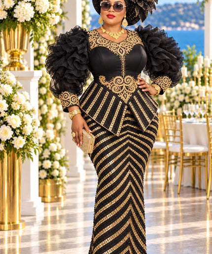 "No Competition" Mother of The Bride Dress Orange Sequin Rhinestone Embellished Peplum Ruffle Sleeve Party Dress for Celebrant Birthday Party Dinner Holiday Cocktail Reception