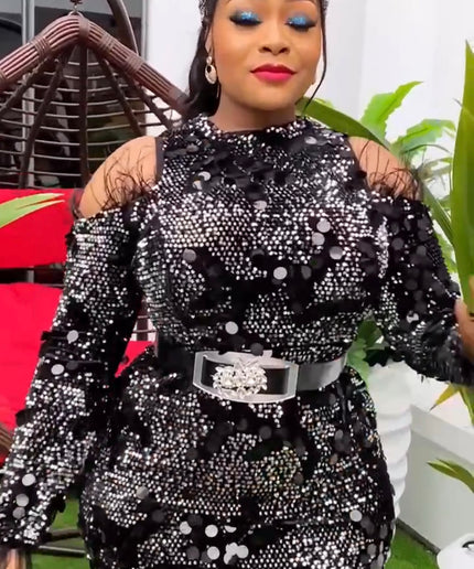 Burgundy Cold Shoulder Sequin Feathered Maxi Dress for Wedding Guest Birthday Party Engagement Ceremony