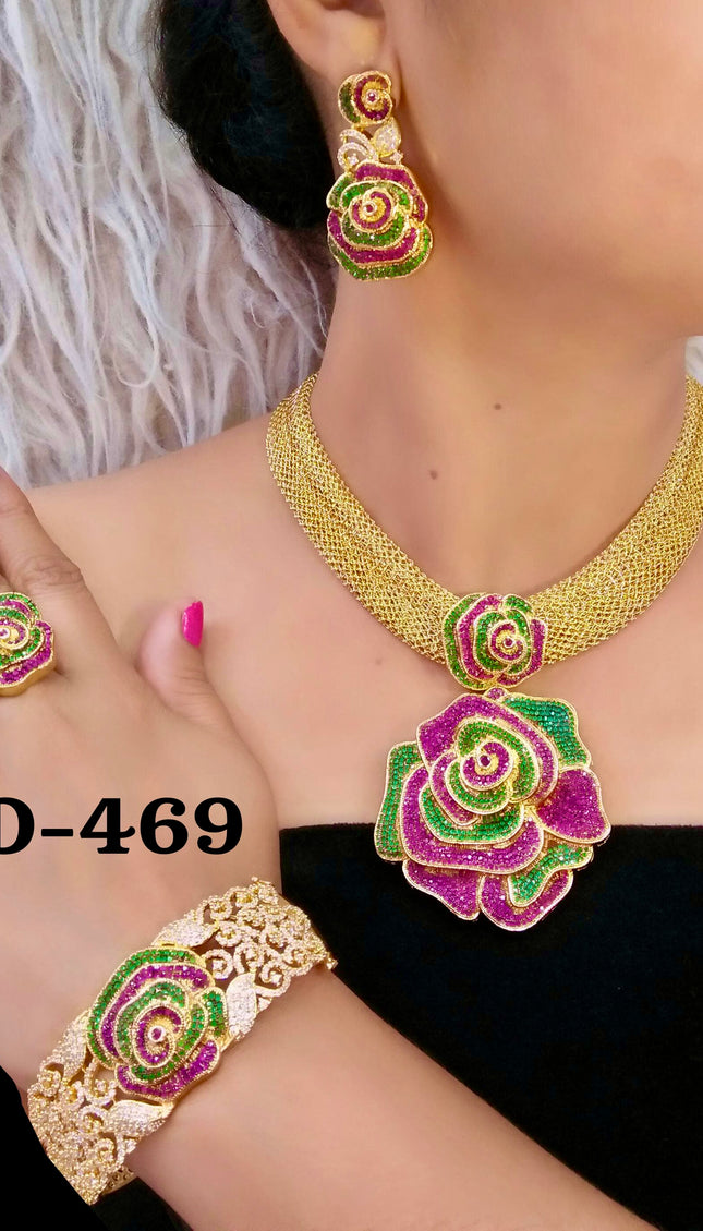 Dubai Gold Plated Jewelry Set Cubic Zirconia | Bridal Jewelry, Wedding Guest, Mother of The Bride Jewelry, Birthday Party Celebrant