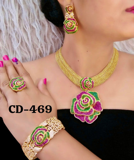 Dubai Gold Plated Jewelry Set Cubic Zirconia | Bridal Jewelry, Wedding Guest, Mother of The Bride Jewelry, Birthday Party Celebrant