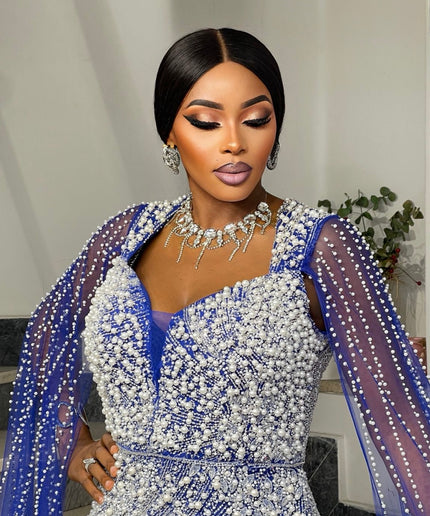 Pink Embellished Cape Sleeve Gown - Mother of The Groom Bridal Reception Anniversary Gala Engagement