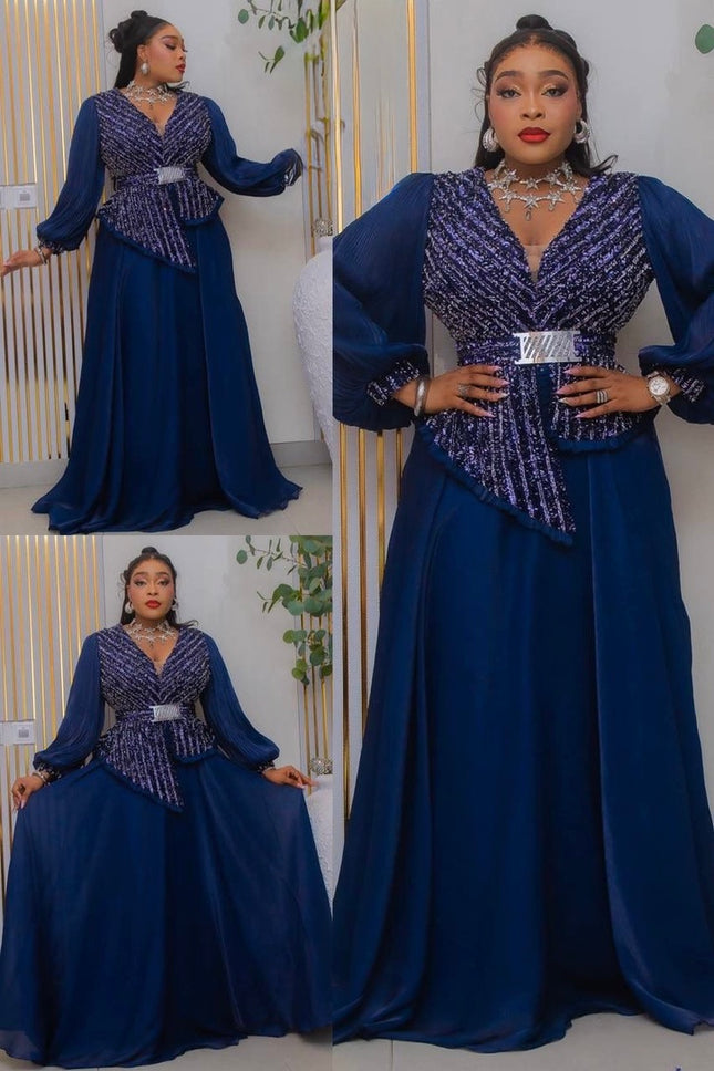 Blue Embellished Peplum A-Line Dress for Mother of The Bride Wedding Guest Gala Cocktail Formal Evening Gown