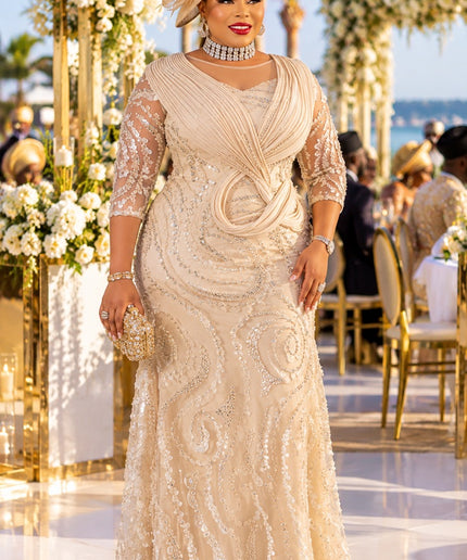 Elegant Sculptural Shoulder Beaded Embellished Maxi Dress for All Black Attire Wedding Guest Mother of The Bride Formal Evening Gown