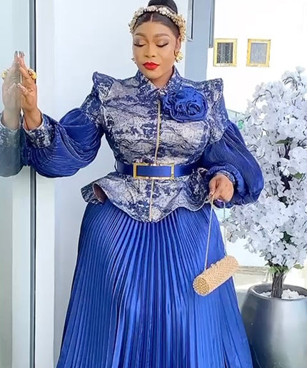 Bishop Sleeve Pleated A-Line Blouse and Skirt | Wedding Guest Birthday Party Gala