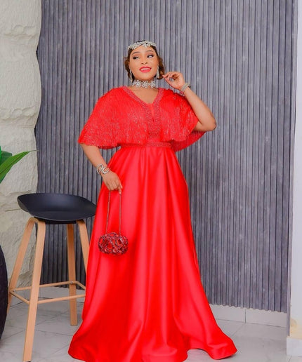 Fancy Embellished Cape A-Line Gown | Mother of The Bride Anniversary Celebration Birthday Photoshoot Party