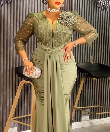 White Embellished Ruched Draped Maxi Dress for Engagement Ceremony Wedding Guest Anniversary Dinner Cocktail Photoshoot