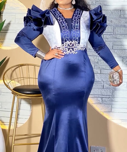 Gold Embellished Ruffle Mermaid Dress - Mother of The Bride Evening Gown Wedding Guest Anniversary Gala