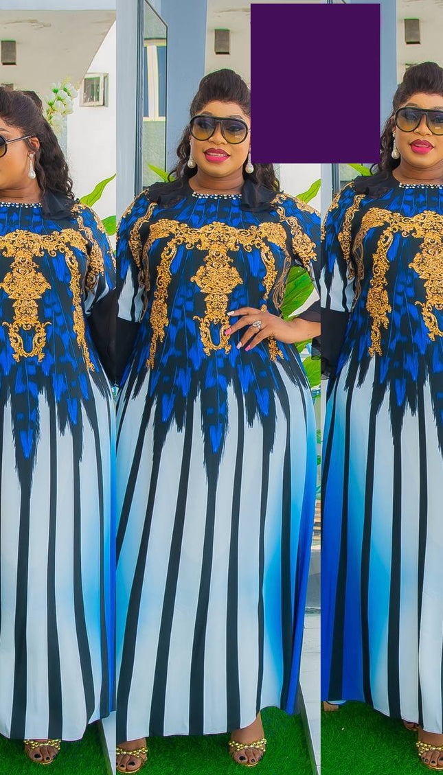 Crystal Embellished Kaftan Maxi Dress with Ruffle Sleeves