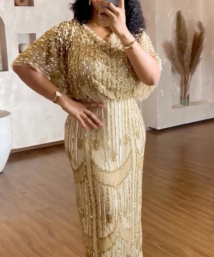 Embellished Beaded Sequin Maxi Dress | Bridal Reception Evening Wear Mother of The Bride Wedding Guest Cocktail