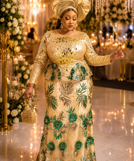 Plus Size Glamorous Gold Sequin Peplum Mermaid Dress for Mother of The Groom Wedding Guest Birthday Party