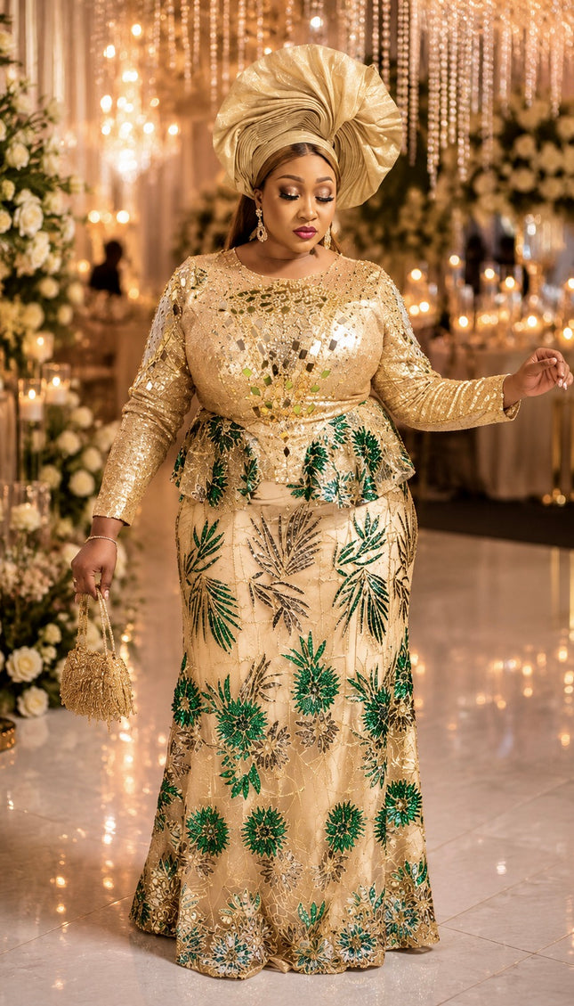 Plus Size Glamorous Gold Sequin Peplum Mermaid Dress for Mother of The Groom Wedding Guest Birthday Party