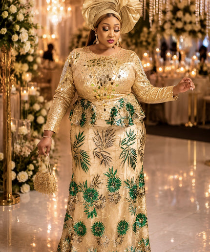 Plus Size Glamorous Gold Sequin Peplum Mermaid Dress for Mother of The Groom Wedding Guest Birthday Party