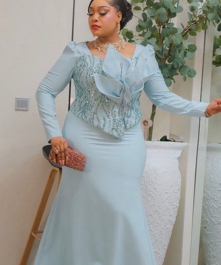 Dramatic Brown 3D Floral Applique Embellished Mermaid Dress Formal Evening Gown for Black Tie Attire Wedding Guest Mother of The Bride Photoshoot Anniversary Gala Cocktail Birthday Party