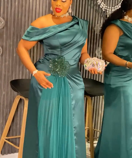 One-Shoulder Embellished Mother of The Bride A-Line Gown Pleated Drape Wedding Guest Dress Birthday Cocktail Bridal Dinner Photoshoot