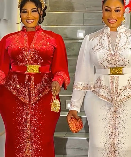 Red Velvet Crystal Embellished Peplum Maxi Dress - Wedding Guest Mother of The Bride Anniversary Cocktail