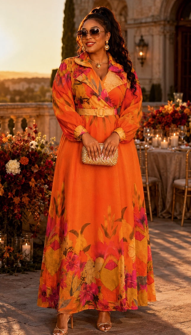 Burnt Orange Floral Wedding Guest Dress for Party Cocktail Reception Mother of The Bride