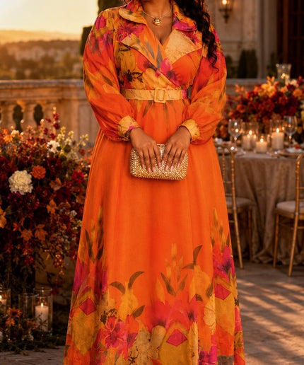 Burnt Orange Floral Wedding Guest Dress for Party Cocktail Reception Mother of The Bride