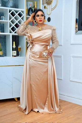 Sequin 3D Flower Overskirt Evening Gown | Party Wedding Guest Gala Pageant Mother of The Groom