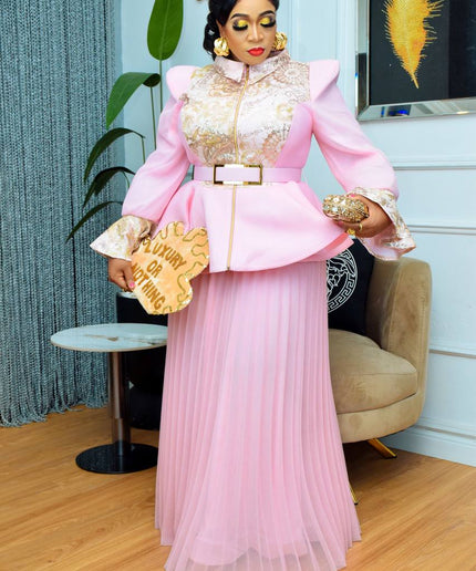 Classy Embellished Peplum Top and Pleated A-Line Skirt | Mother of The Bride Wedding Guest Photoshoot