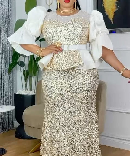 Ruffle Sleeve Sequin Party Dress | Mother of The Bride Wedding Guest