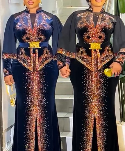 Red Velvet Crystal Embellished Peplum Maxi Dress - Wedding Guest Mother of The Bride Anniversary Cocktail