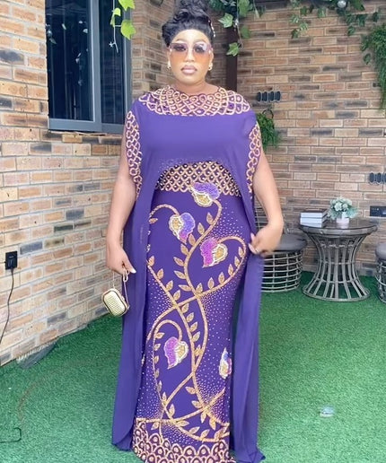 Bling Embellished Kaftan Dress with Cape Sleeves