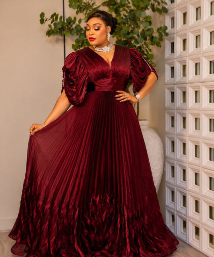 Dramatic White Crystal-Embellished Sleeve Draped Pleated Dress for Birthday Celebrant Engagement Ceremony Mother of The Bride Wedding Guest
