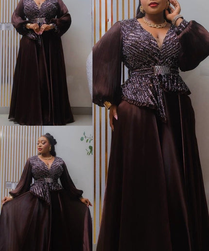 Blue Embellished Peplum A-Line Dress for Mother of The Bride Wedding Guest Gala Cocktail Formal Evening Gown