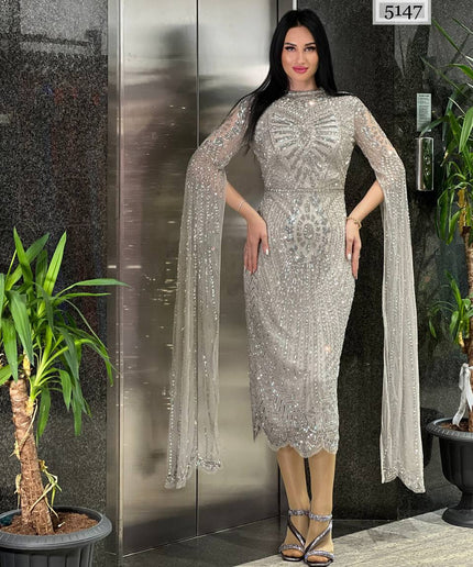 Embellished Cape Sleeve Gown | Wedding Birthday Prom