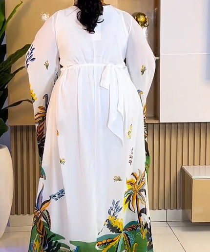 White Crystal-Embellished Bell Sleeve Kaftan Maxi Dress for Party Cocktail Mother of The Bride Wedding Guest Graduation Outfit