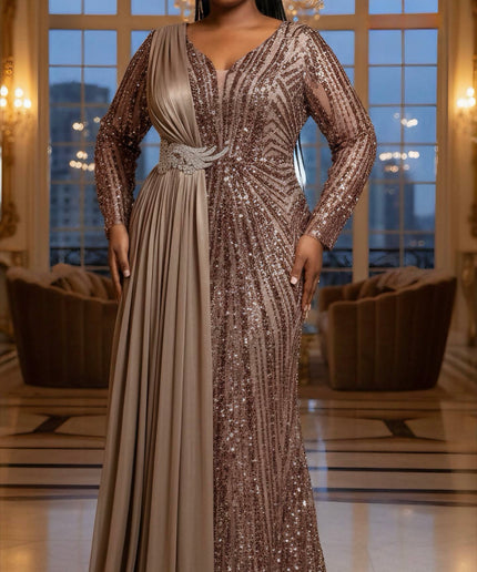 Black Sequin Embellished Side-Draped Party Dress: Mother of The Bride Photoshoot Cocktail Dinner Evening Gown