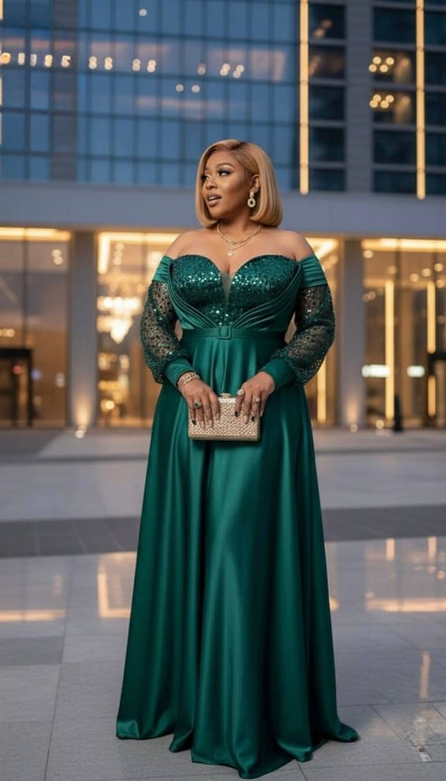 White Off-The-Shoulder Sequin Maxi Gown for Anniversary Cocktail Dinner Civil Formal Wedding Dress Bridal Photoshoot Mother of The Bride