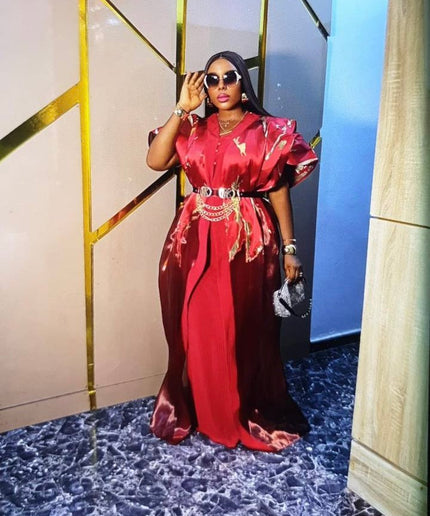 Elegant Green Kaftan Dress 2-Piece Set, Metallic Brocade Wedding Guest Attire Engagement Birthday Party Cocktail Anniversary Photoshoot