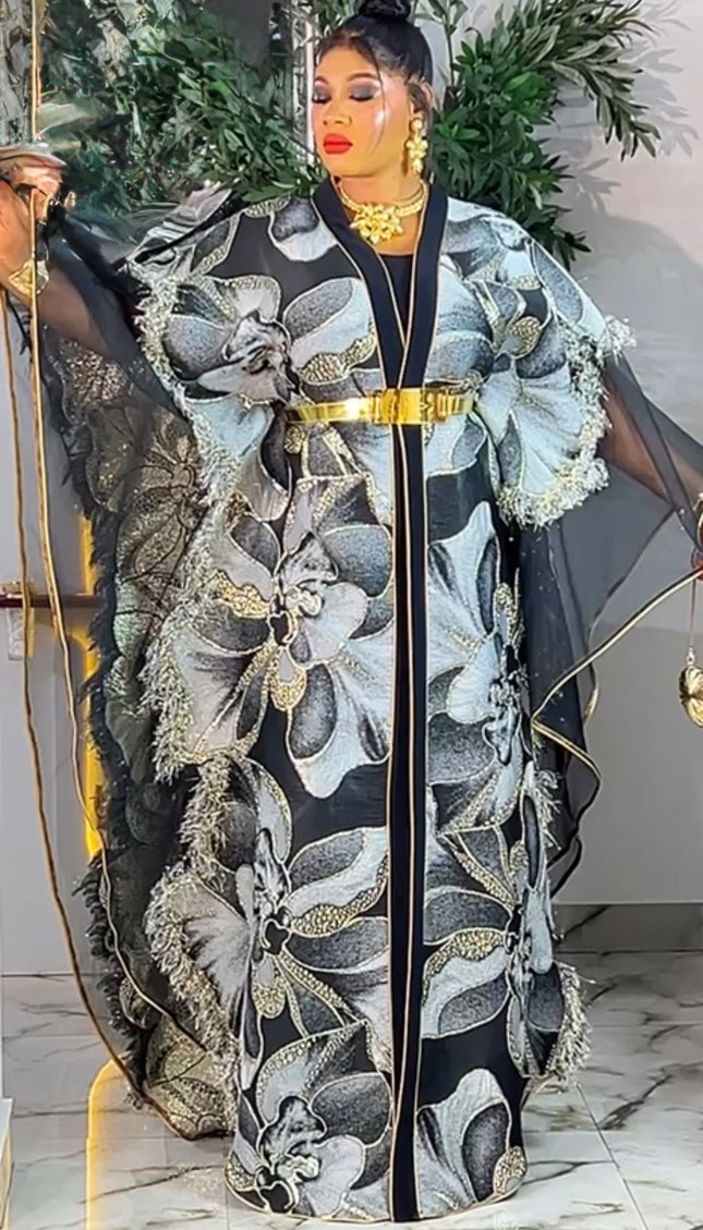 Luxury White & Gold Brocade Kaftan Dress 2-Piece Set, Formal Wedding Guest Mother of The Bride Graduation Church Gala Anniversary Plus Size