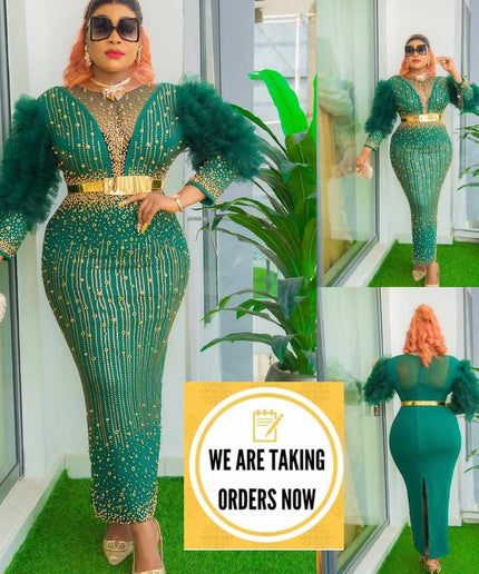 Embellished Ruffle Dramatic Sleeves Maxi Dress