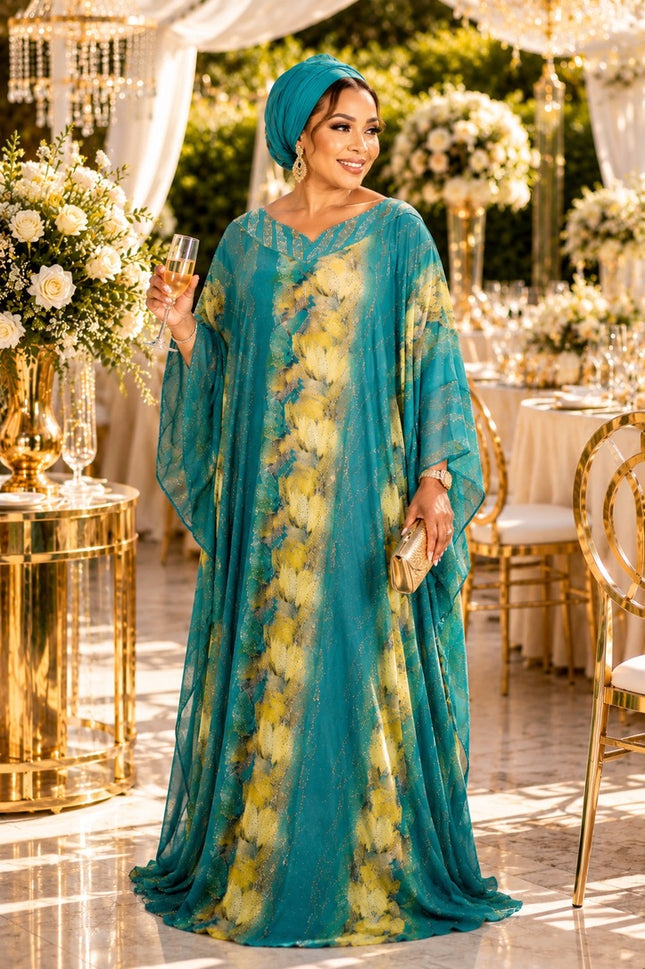 Elegant Green Crystal-Embellished Kaftan Bubu Dress for Wedding Guest Mother of The Bride Cocktail Birthday Dinner Birthday African Party Outfit