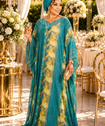 Elegant Green Crystal-Embellished Kaftan Bubu Dress for Wedding Guest Mother of The Bride Cocktail Birthday Dinner Birthday African Party Outfit