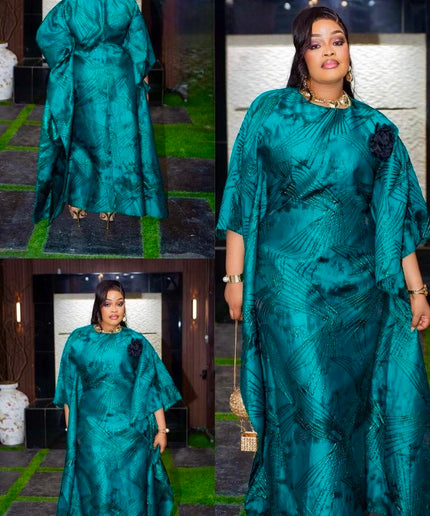 Statement Gold Brocade Bubu with 3D Detachable Flower, African Wedding Guest Dress Engagement Ceremony Mother of The Bride Attire