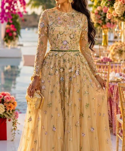 "They Won't Forget You" Orange Hand-Embellished Beaded Floral Sequins A-Line Gown for Bridal Reception Attire Wedding Guest Mother of The Bride Celebrant Birthday Party Formal Evening Dress Plus Size