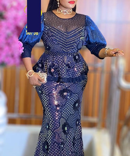 Sequined Puff Sleeve Maxi Dress | Wedding Guest Birthday Party Mother of the Bride