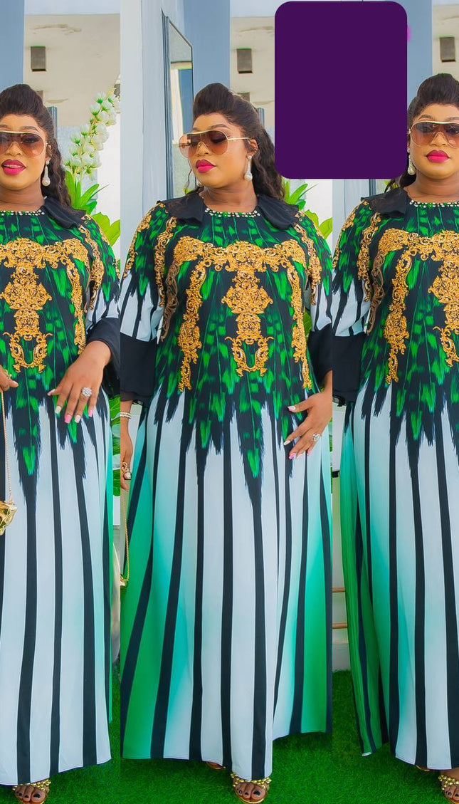 Crystal Embellished Kaftan Maxi Dress with Ruffle Sleeves